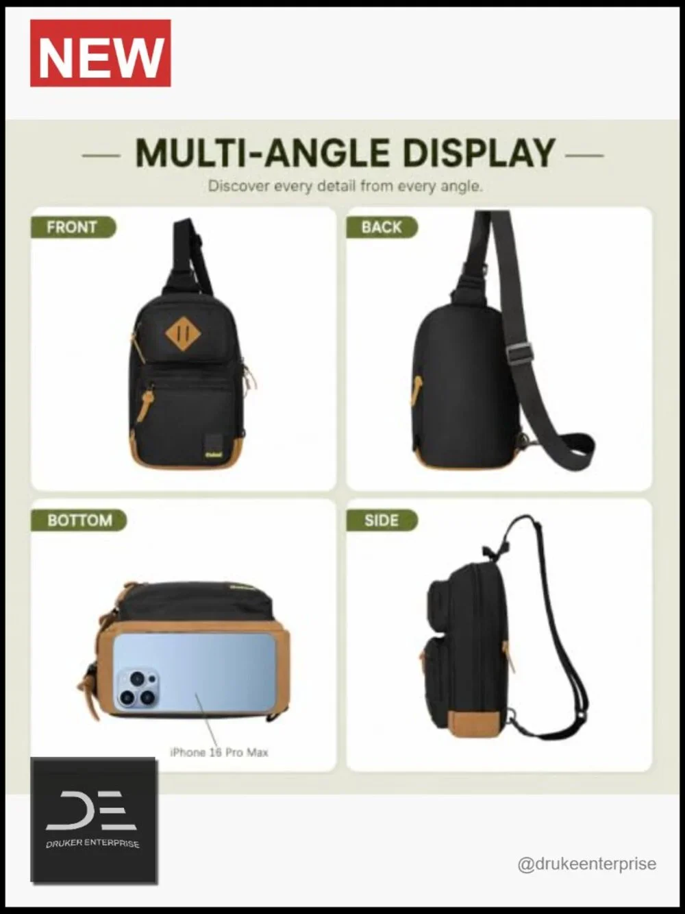 Lightweight Sling Bag Crossbody with Multi-Pockets for Travel and Daily Use